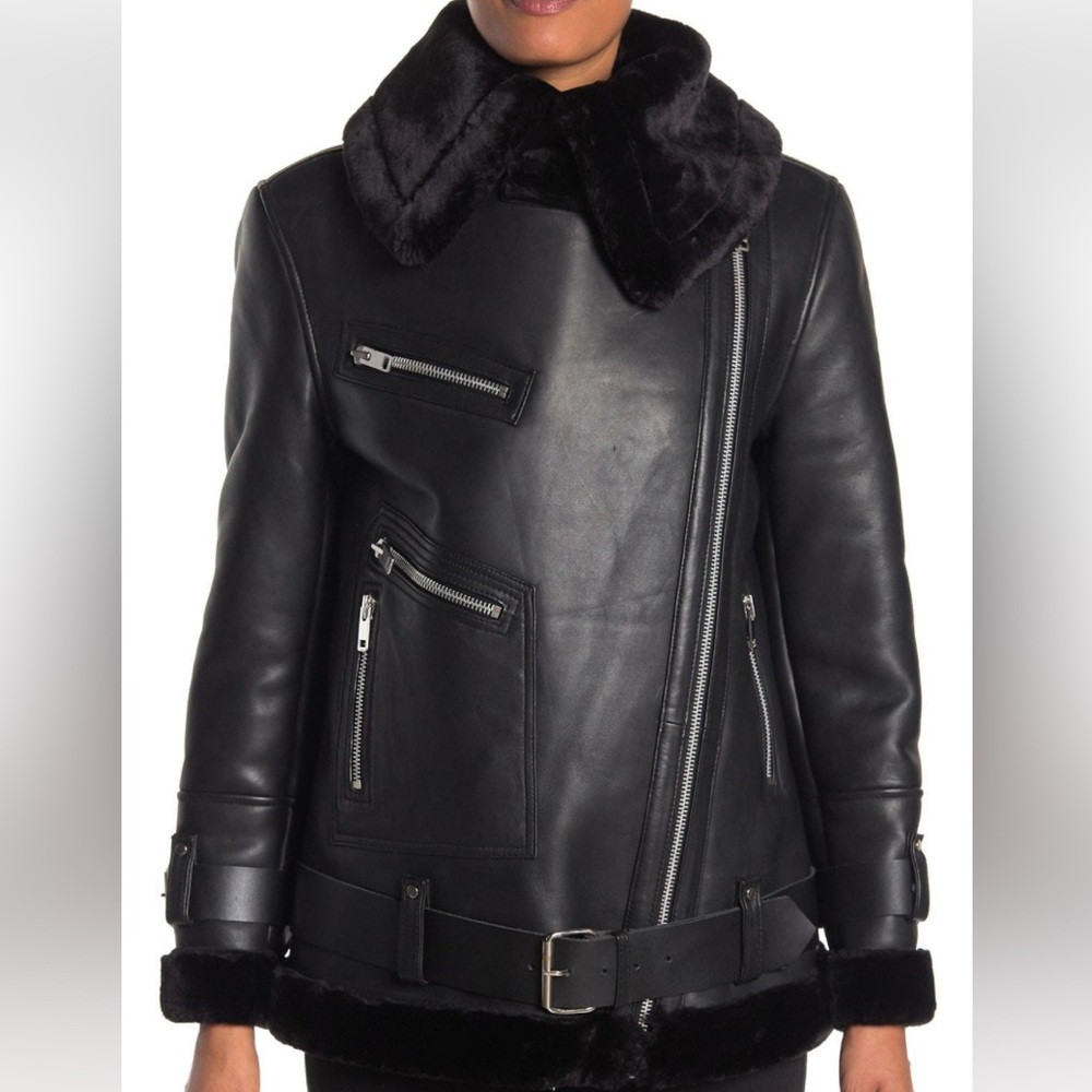 Walter Baker leather/fur, moto-jacket.  It’s very thick and very warm.